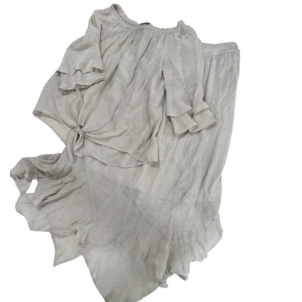 New Directions Womens Skirt Top Outfit Beige Boho Ruffle Small